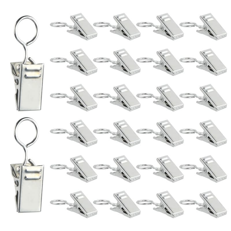 Chstarina 50 Pièces Pince Attache Rideau, Clips de Rideau, Pince à Rideaux en Métal, Anneaux à Pince, Acier Inoxydable, Pince Ri