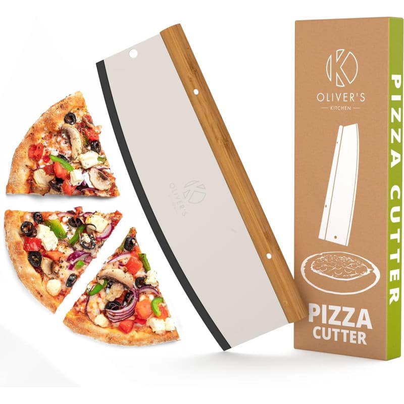 Oliver's Kitchen Coupe Pizza Professionnel pour Trancher des Pizzas de 30 à 40 cm en toute Simplicité - Manche en Bambou Naturel