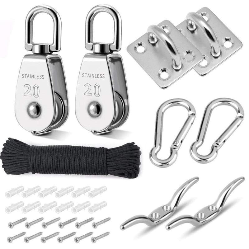 TooTaci Poulie M20 de levage, 2 Pièces 20mm Poulie en acier inoxydable 304 Pour Cordes et Cable avec 4mm corde de ligne 20M, et