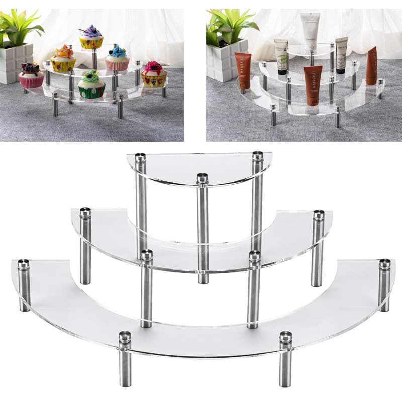 Support de Gâteau 3 Niveaux Risers de Gateau en Acrylique Support à Dessert en Demi Cercle pour Cupcakes Desserts Figurines Roug