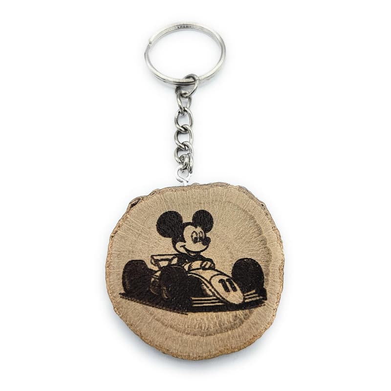 Promotech - Magnifique porte-clés Majic Mouse - Fabriqué à la main et gravé au laser en bois naturel (Mickey Formula-1), Bois na