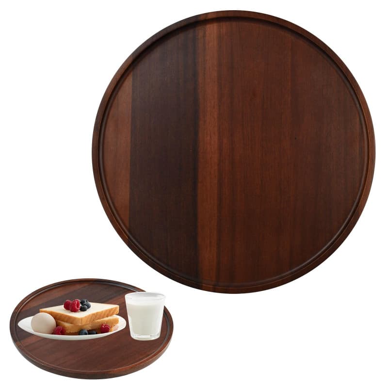 Kleemeiero Plateau de Service Rond en Bois 30CM Assiettes Rondes en Bois Plats de Table Vintage Ronde Rond Assiette à Thé Platea