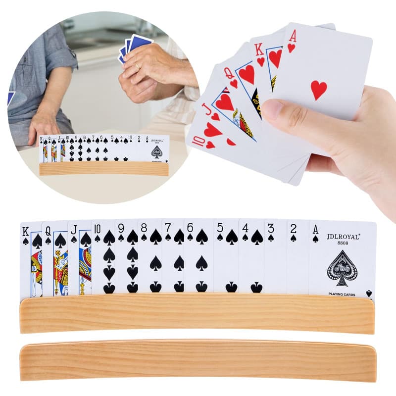 PlsMupn 2 Pièces Porte-Cartes à Jouer en Bois, Porte Cartes à Jouer au Design Incurvé, Porte Carte Enfant Lot de 2 Porte-Cartes