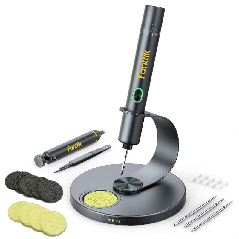 Fanttik T1 Max Fer à souder sans fil, chauffage rapide en 7 secondes (200°C-450C), arrêt automatique, 4 pointes de soudure de pr