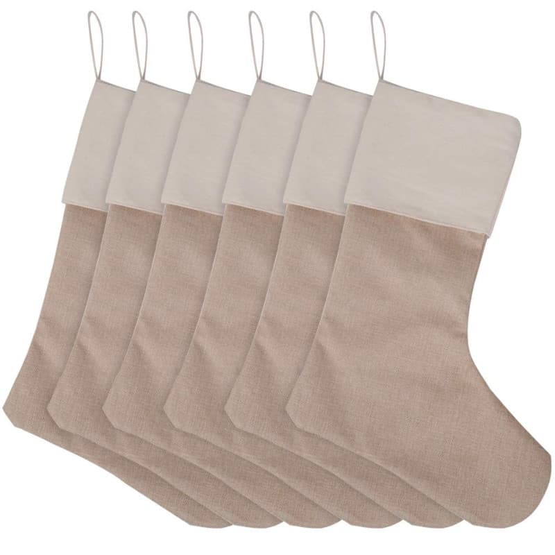 Feelava Bas de Noël en Toile de Jute 6 pièces, Sacs de Noël Suspendus Bas de Noël Vacances Arbre de Noël cheminée Ornements Susp