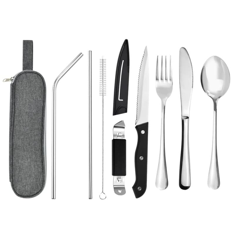 SLTAXAR 9 PCS Set de Couverts en Inox Portable Ensemble de Couverts de Table Ensemble de Couverts de Voyage Camping Couverts de
