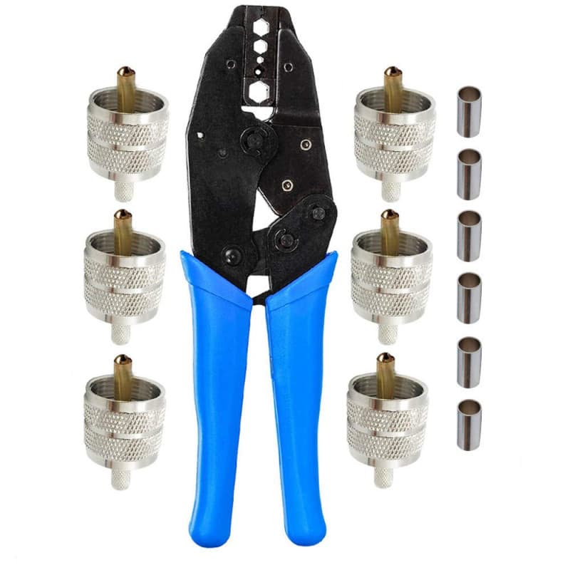 Pince à sertir pour câble coaxial avec 5 connecteurs UHF mâle PL259 pour câble RG58 LMR195, outil de compression professionnel K