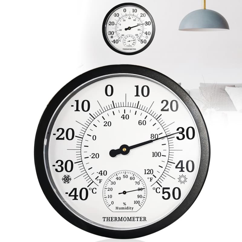 Nizirioo Grand thermomètre 2 en 1 pour l'intérieur et l'extérieur - Analogique - 25,4 cm - Avec hygromètre - Facile à lire - The