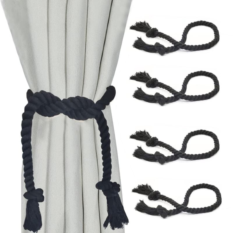 4 Pièces Embrasse pour Rideaux, Attache Rideau en Coton, Embrasse Rideau Pinces à Rideaux Corde de Coton, Corde Écologique Trico