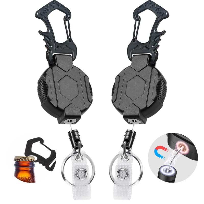 Porte Clé Rétractable, 2pcs Mousqueton Robuste avec Fermeture Magnétique & Mousqueton Multifonction Tactique Enrouleur d’Identif