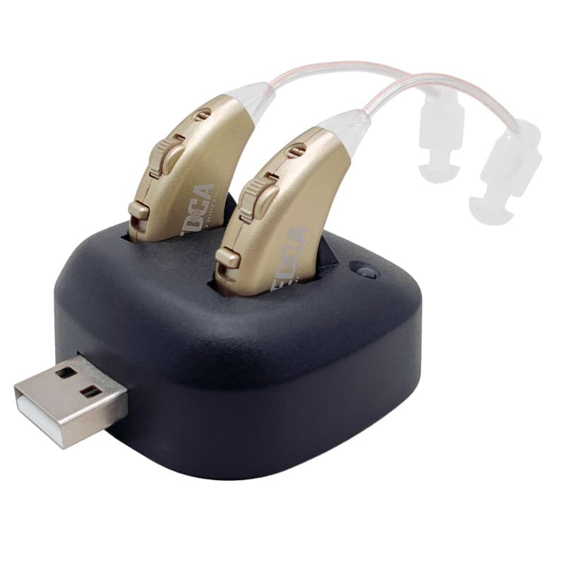 Amplificateurs auditifs numériques - Paire d'amplificateurs de son personnels BTE rechargeables avec station d'accueil USB - Amp