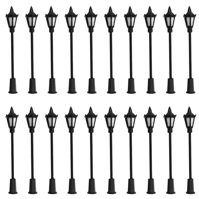 WANGCL Lot de 20 mini lampadaires LED en plastique à l'échelle 1/100 pour bacs à sable, miniatures, jardins, villes