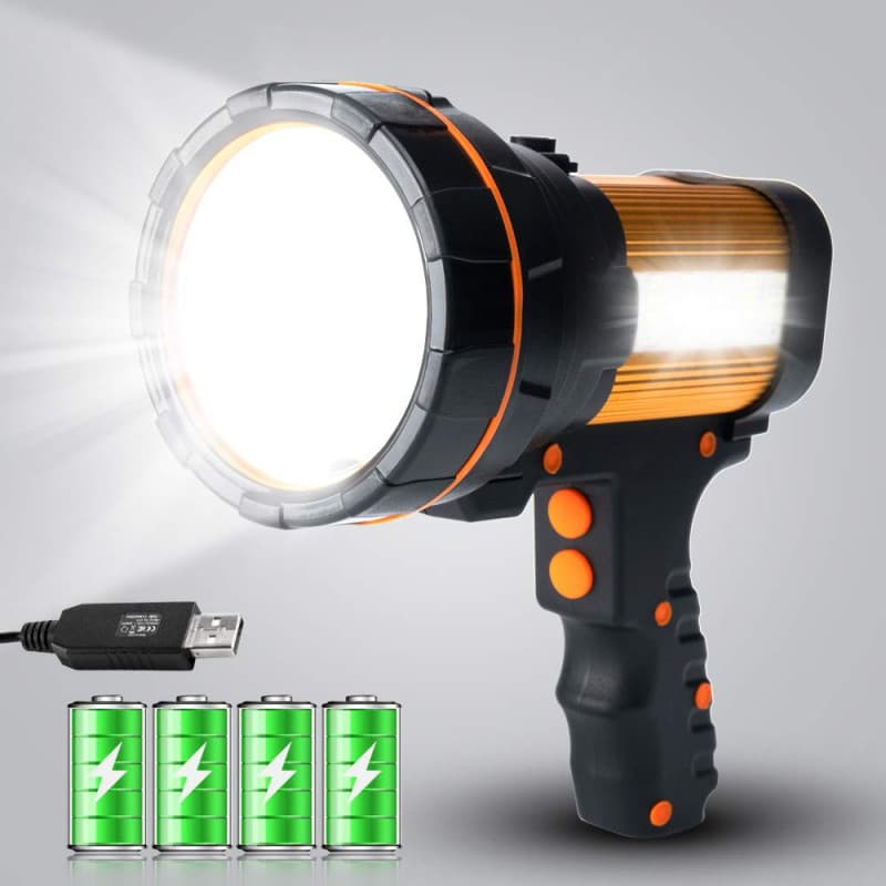 MAYTHANK Lampe de poche LED ultra lumineuse rechargeable avec grande batterie 10 000 mAh Lampe à main puissante Projecteur de re