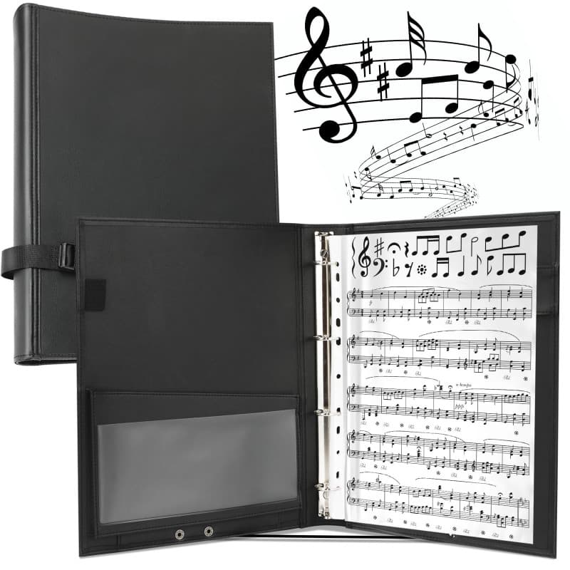 Eyoloty Dossier de musique, dossier de chœur, dossier de chant pour partitions jusqu'à DIN A4, cuir synthétique avec dragonne et