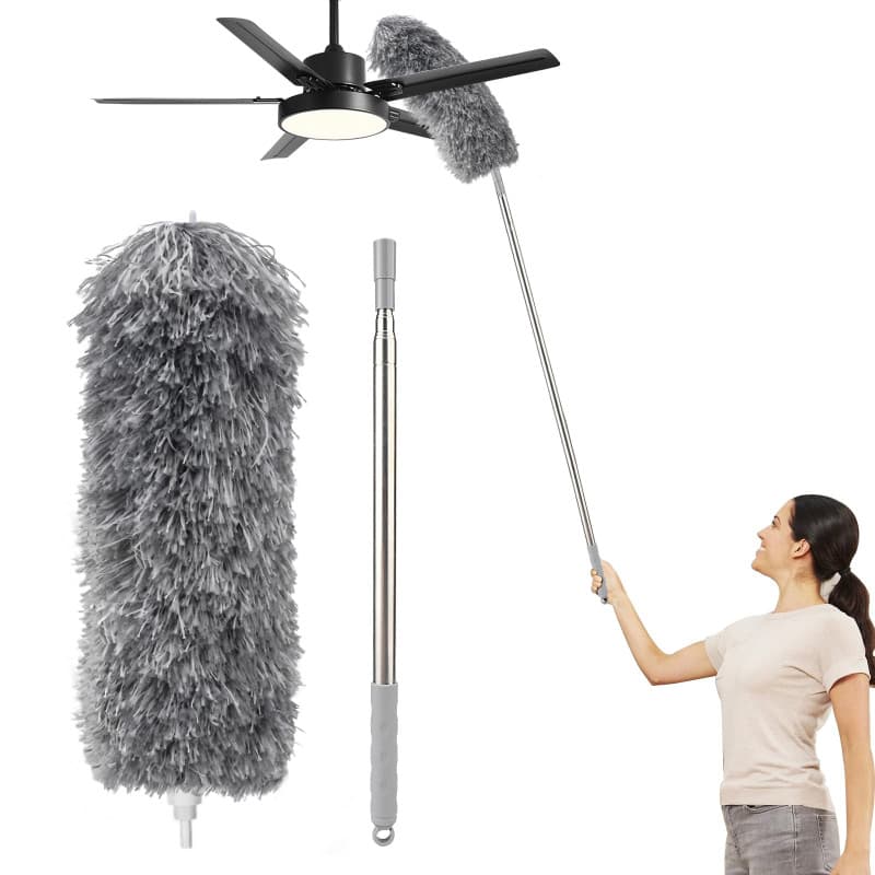 Plumeau télescopique Lavable, plumeau Long Extensible 2,5 m, plumeau poussiere, Toiles d'araignées, Hauts plafonds, Ventilateur