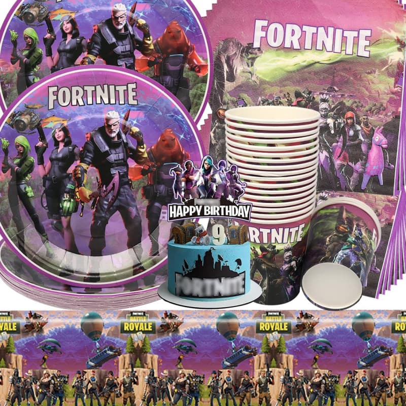 Vaisselle de Fête Anniversaire Jeu Vidéo,Doyomtoy 62 Pièces Vaisselle Papier Set Assiettes en Papier Serviettes Tasses pour Fête