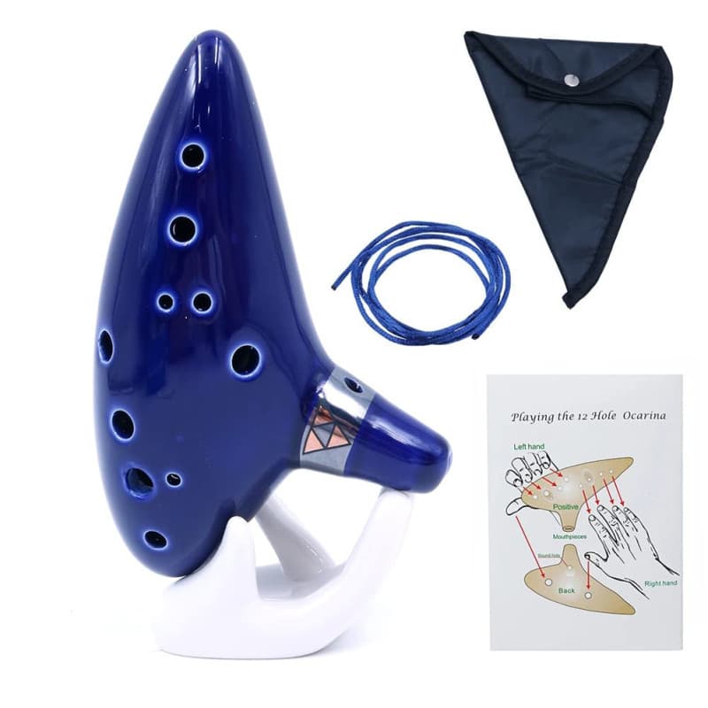 Alnicov Ocarina alto en do 12 trous avec support de présentation et sac de protection Bleu
