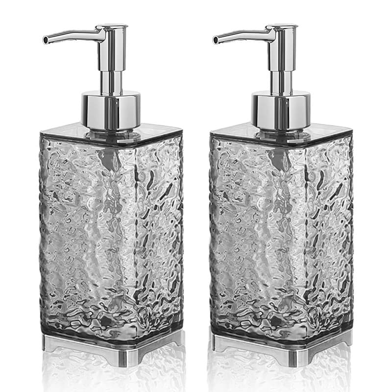 2X Distributeur Savon Transparent Gris 400 ML – Distributeur Gel Douche Rechargeable – Distributeur Savon Cuisine Salle de Bain