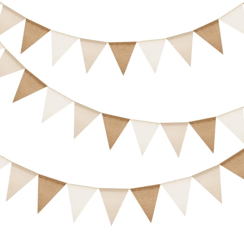 AOOTUERL Guirlande Fanions Toile de Jute Brun et Beige, 8M avec 24PCS Vintage Lin Triangle Drapeau Banderole pour Chambre d'enfa
