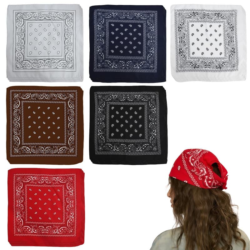 WANDGU Lot de 24 bandanas bandanas : 6 couleurs bandana de moto, bandeau d'été, 54 x 54 cm B bandana bandanas pour femmes hommes