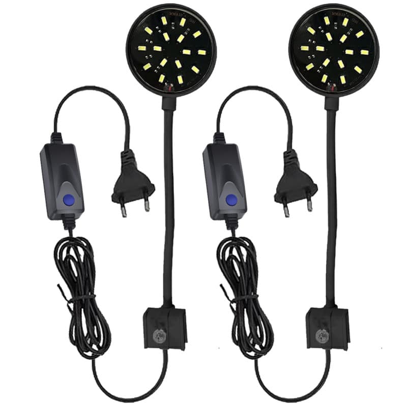 GERUI Lot de 2 pinces noires pour aquarium - 7 W - Mini éclairage LED - Haute luminosité - Clip transparent - Lumière blanche -
