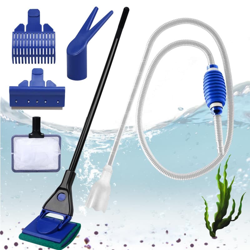 Kit de nettoyage d'aquarium 5 en 1 : accessoires d'aquarium, siphon de changement d'eau et 5 outils de nettoyage amovibles, kit