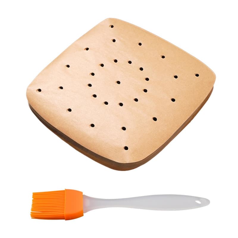 100 pièces de papier parchemin pour friteuse à air avec 1 pièce de brosse à four, papier sulfurisé pour poêle, doublure en papie