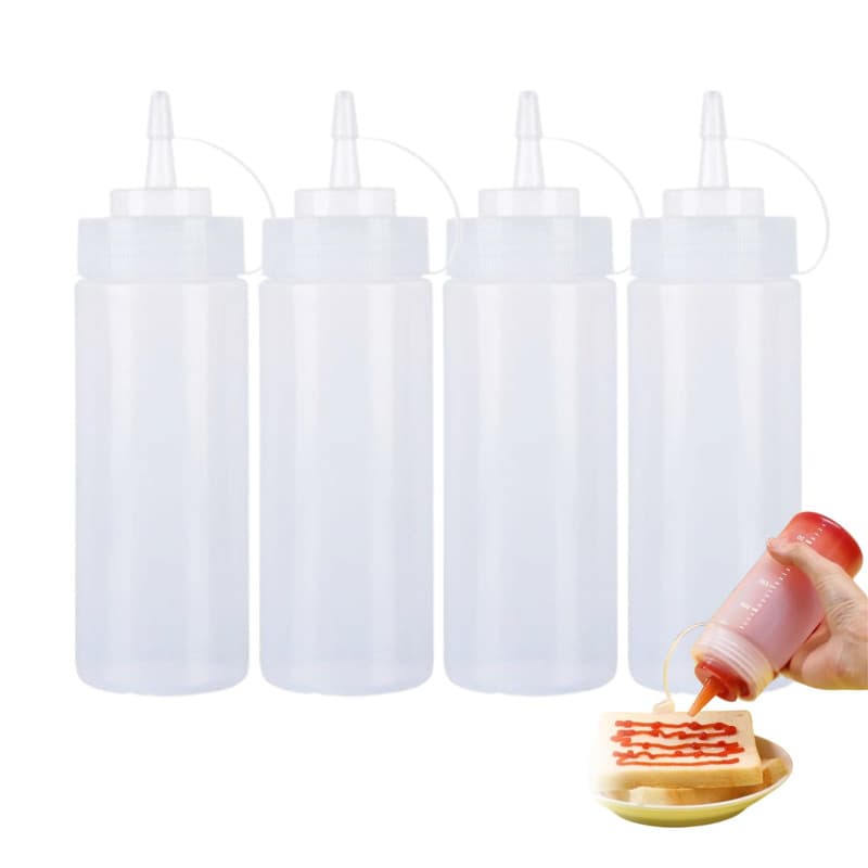 deegbbyi 4 Pièces Bouteilles à Presser, Transparent Flacon Souple en Plastique, Réutilisables Bouteilles Distributrices, avec éc