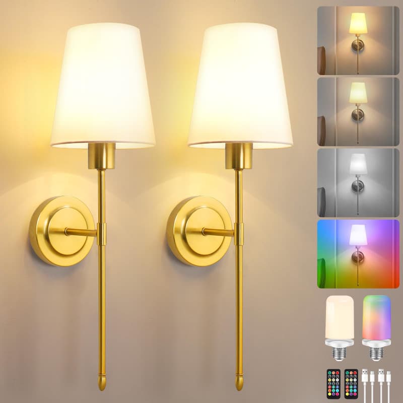 Gaethra Applique Murale Sans Fil, E27 Lampe Murale Sans Fil Rechargeable, Applique Murale Rechargeable avec Télécommande, Lampe