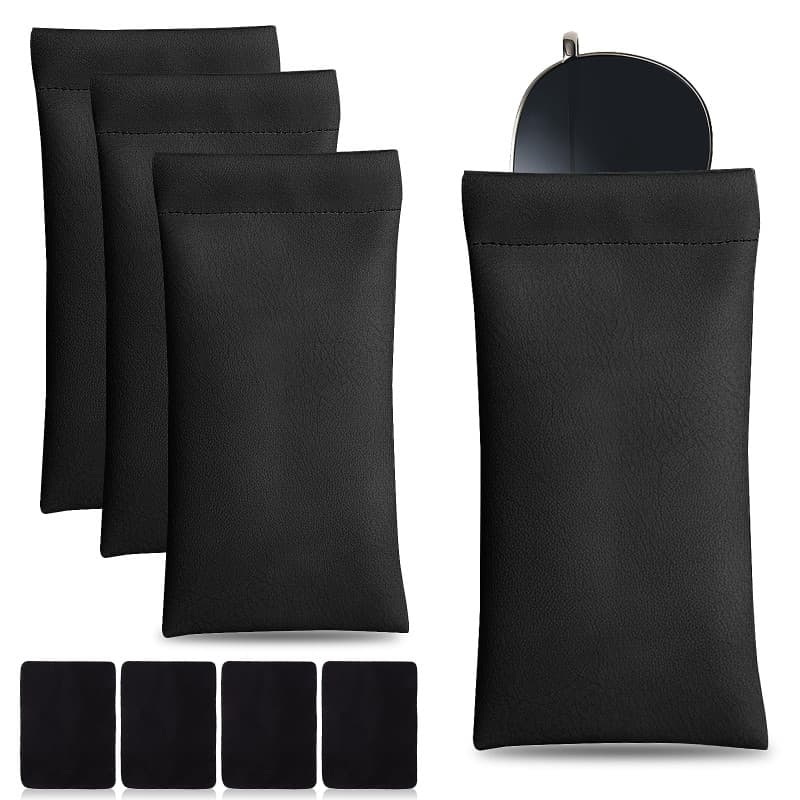 Lot de 4 étuis de protection en cuir synthétique souple avec chiffon de nettoyage pour lunettes de soleil portable et étanche -