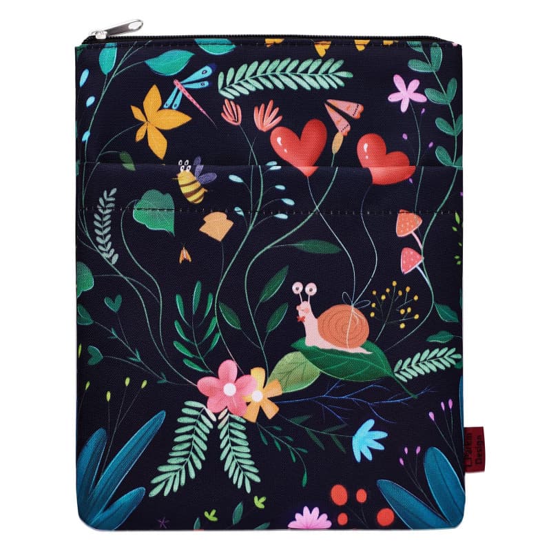 Housse de protection pour livre de poche avec fermeture éclair - Motif escargot mignon - Noir - Taille M - 27,9 x 22,9 cm - Pour