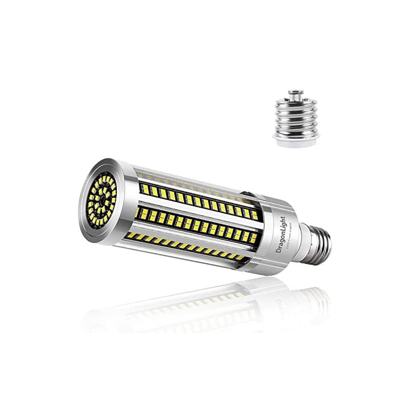 Ampoule LED ultra lumineuse 60W sans ventilateur (remplace 500W) – Ampoule LED E27 avec adaptateur E40 – 6000K blanc froid 7,200