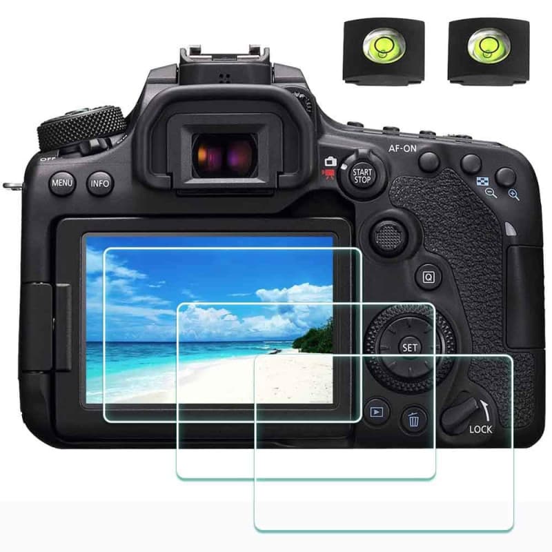 ULBTER 90D Film de Protection d'Ecran pour Appareil Photo Canon EOS 90D et Housse de Sabot, Caméra Protecteur Verre Trempé Optiq