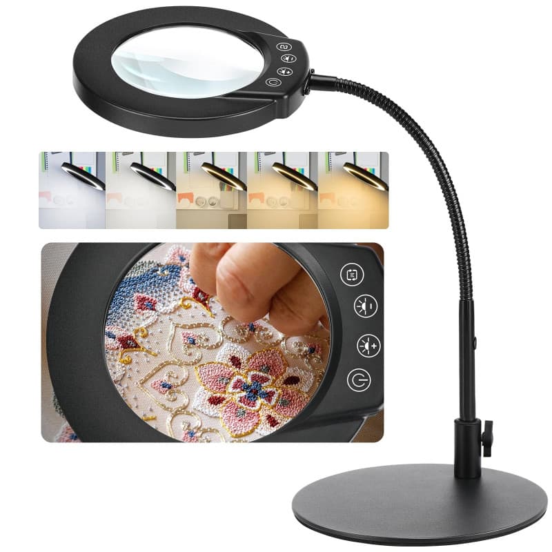 Sprifityy 10X Lampe Loupe sur Pie,5 Modes de Couleur,Loupe éclairée à intensité Variable,10X Loupe avec Lumière et Support,pour