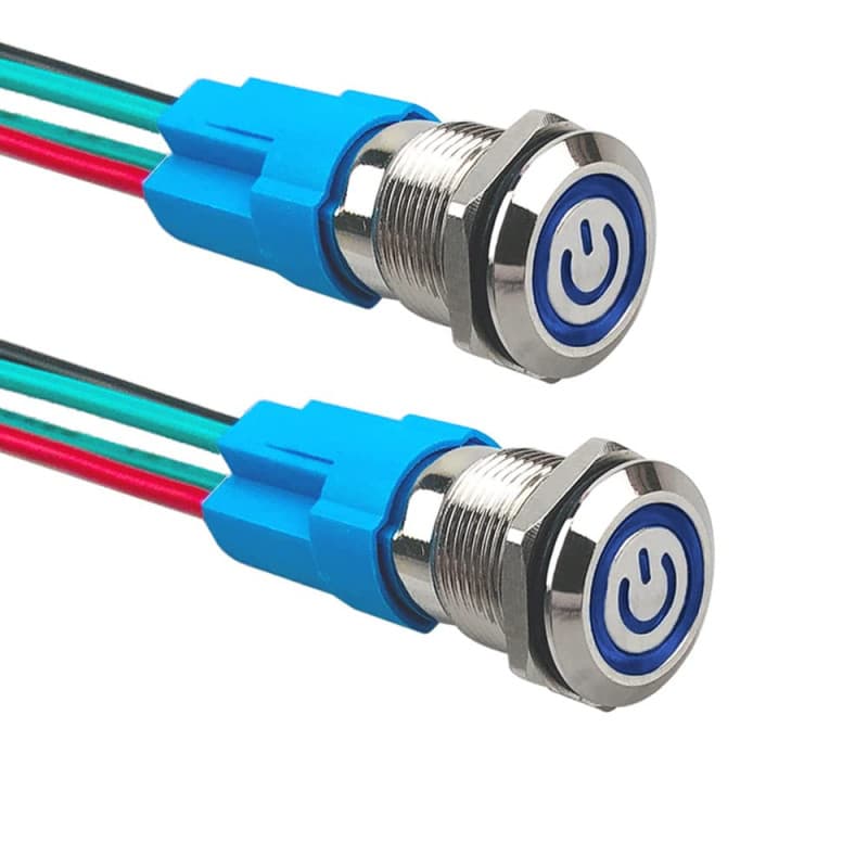 Aiqeer 2 Pièces 12 mm Commutateur Bouton-Poussoir Auto-Bloquant, 12V / 24V 3A Interrupteur à Bouton-Poussoir en Acier Inoxydable