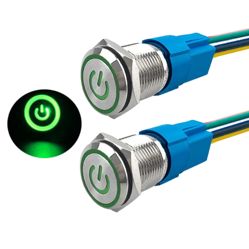 Aiqeer 2 Pièces 16 mm Commutateur Bouton-Poussoir Auto-Bloquant, 12V / 24V 5A Interrupteur à Bouton-Poussoir en Acier Inoxydable