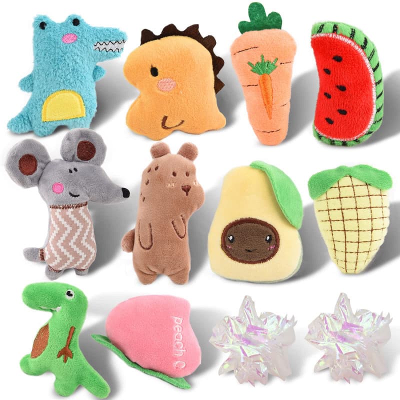 onebarleycorn Jouet Herbe à Chat, 12 Pièces Peluche pour Chat Jouets Cataire pour Chats Interieur Catnip Peluches d'herbe à Chat