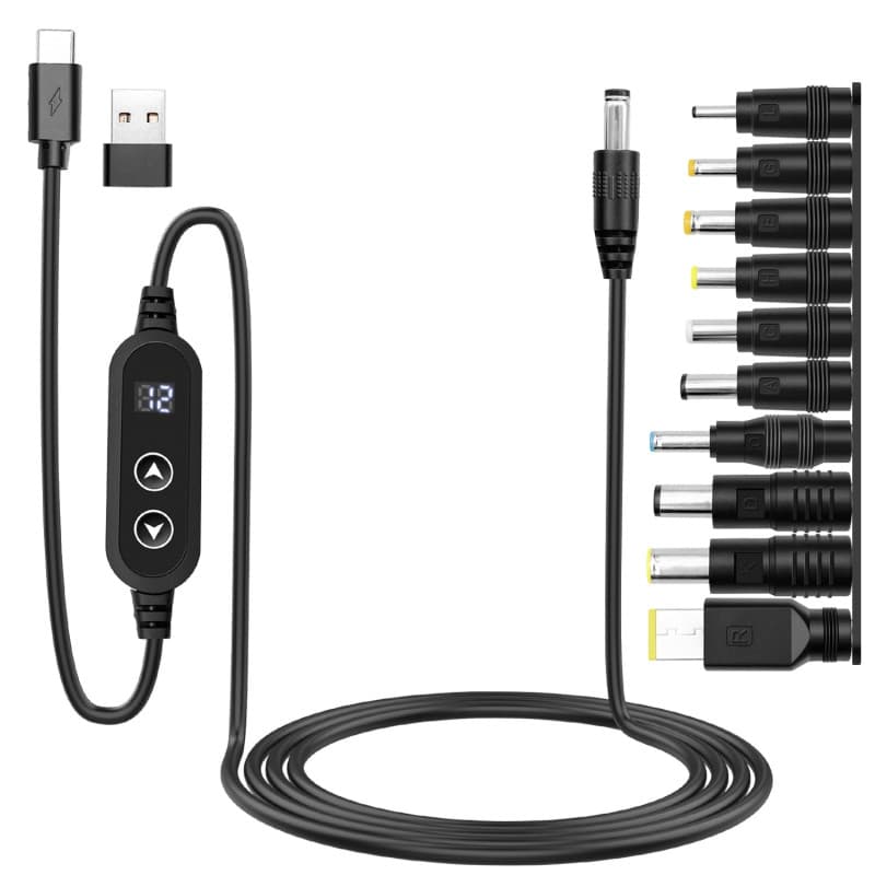 Hoembpn Cable Alimentation Adaptateur PD/USB vers DC 5V,9V,12V,15V,20V Tension Réglable Type C Mâle to 5.5x2.1mm Cordon Chargeur