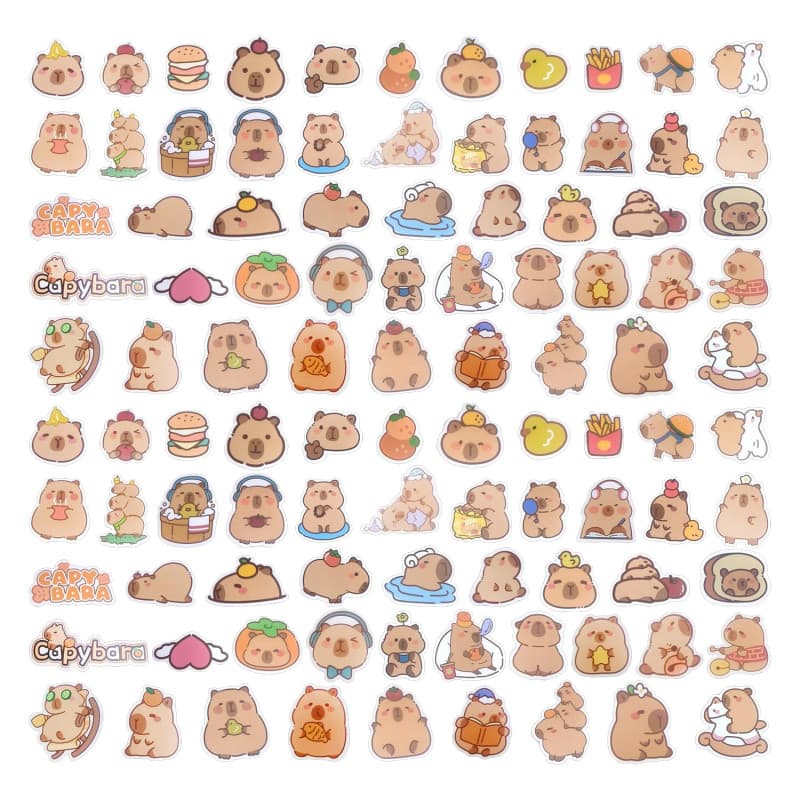 EHDWXVZM 100 Autocollants Capybar, Animaux De Dessins Animés Mignons, Autocollants De Graffitis Étanches Drôles, Bricolage -Case