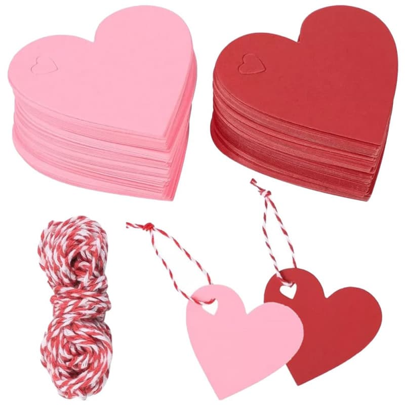 TRKETK 200 Pièces Etiquettes Kraft, Étiquettes en Forme de Cœur avec 20 m de Corde de Chanvre Étiquettes Cadeaux Vierges Double