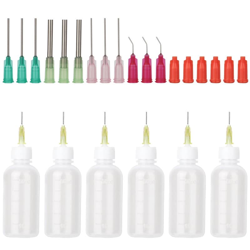Lot de 6 bouteilles à aiguilles avec 12 aiguilles fines et 6 capuchons, flacon à presser avec aiguilles, applicateur de 50 ml, k