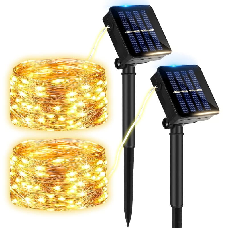 Lot de 2 Guirlande Solaire Exterieur Jardin, Guirlande lumineuse solaire,12M 120 LED Noël Guirlande Lumineuse Solaire 8 Modes Ét
