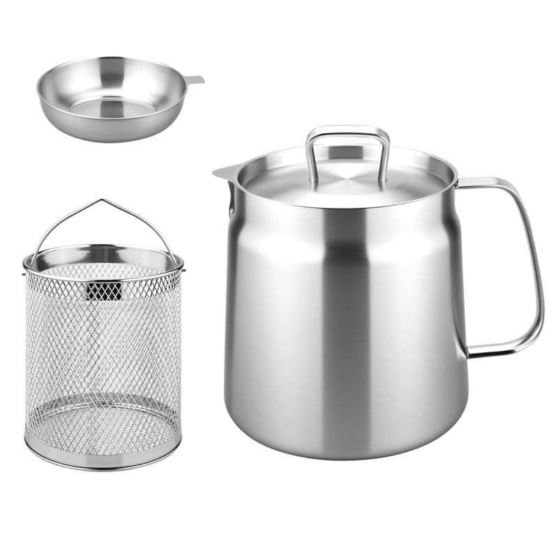 LUOJINYI Pot de Filtre à Huile en Acier Inoxydable, 2L Friteuse a Huile avec Filtre À Mailles Fines et Panier à Friture, Panier