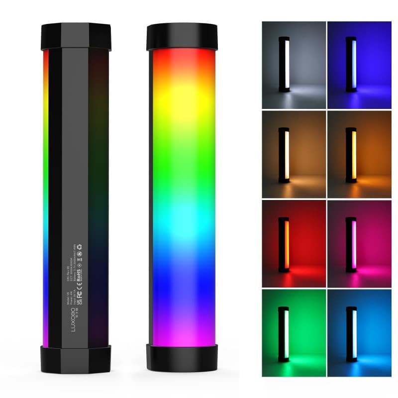 LUXCEO V8 Lampe vidéo LED RVB, CRI 95+, Batterie intégrée 2000 mAh, 3000 K/6000 K, luminosité réglable de 5 à 100%, 4 Effets pou