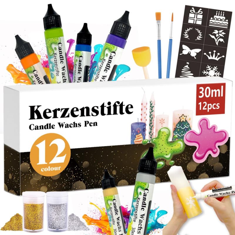 CAwished Ensemble de peinture pour bougies avec paillettes fines dorées et argentées - Stylos à cire pour décoration et décorati