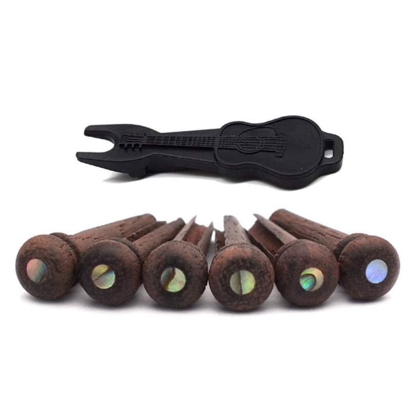 Alnicov Lot de 6 chevilles de chevalet en palissandre pour guitare acoustique avec extracteur de broches de chevalet