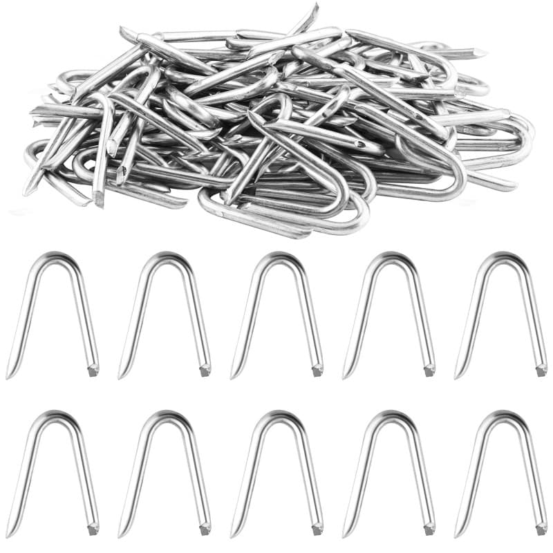 Foydream 150 Pièces Cavalier de Fixation, Clou Double Pointe Crampillons, pour Cloture Bois Agrafe Grillage, Adaptés aux Ongles