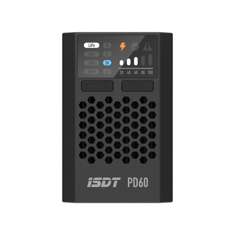 ISDT PD60 Chargeur de batterie Lipo 60 W 6 A pour batteries 1-4S LiPo/Life/Lilon/LiHv/Pb/NiMH RC