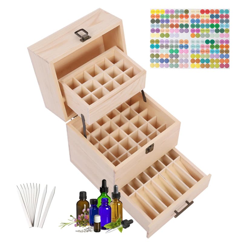 RoseFlower Boîte Huile Essentielle Aromathérapie Boîte de Stockage, 59 Trous imperméable Aromathérapie Boîte de Rangement en Boi