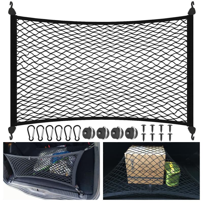 EKOCEV Filet de Rangement, 80x60cm Filet pour Coffre de Voture, Filet de Bagage Extensible à 1.5 * 1.1m, Filet Stockage à Haute